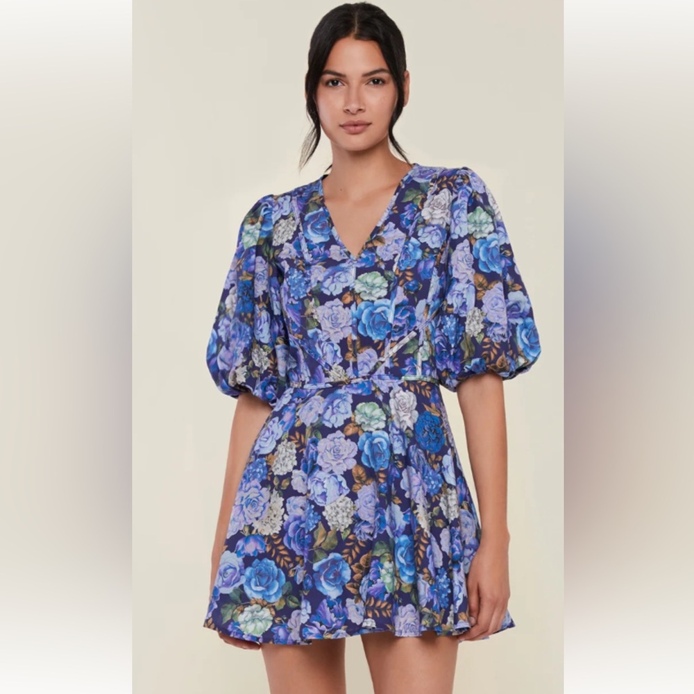 V-Neck Puff Sleeve Mini Dress, size 10